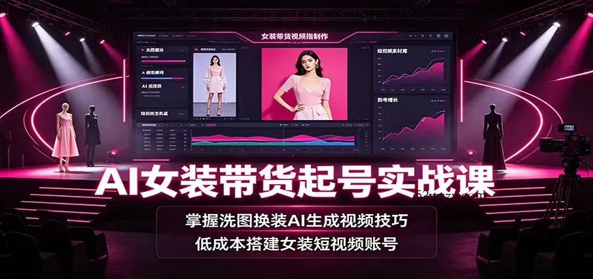 AI女装带货起号实战课：掌握洗图换装AI生成视频技巧，低成本搭建女装短视频账号-微众资源