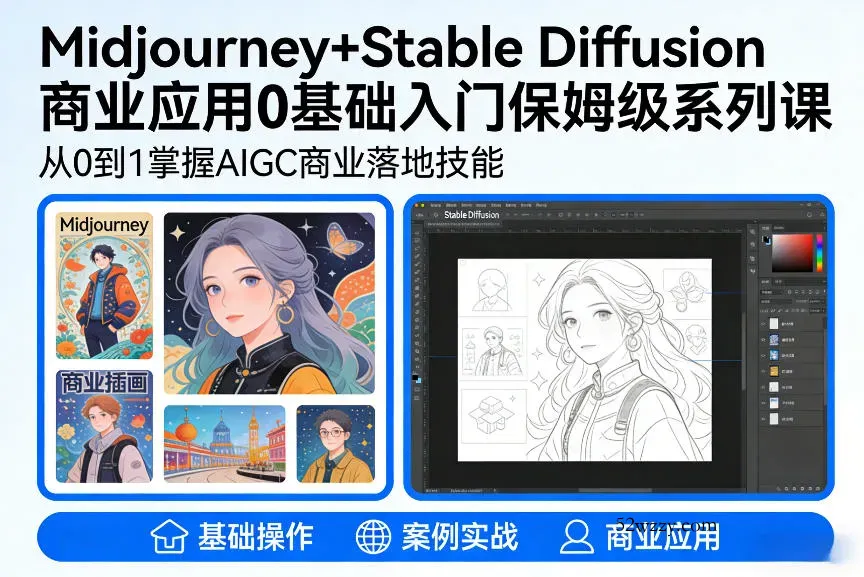 AIGC商业应用Midjourney+Stable Diffusion教程，0基础入门保姆级系列课-微众资源