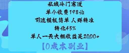 私域冷门赛道:单个收费198米引流模板简单人群精准转化45%单人一天大概收益是1k+-微众资源