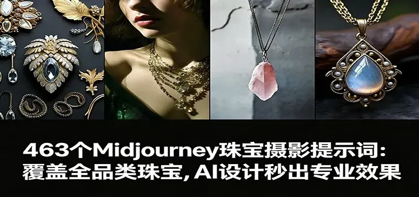 463个Midjourney珠宝摄影提示词：覆盖全品类珠宝，AI设计秒出专业效果-微众资源
