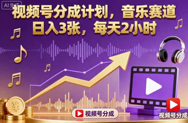 视频号分成计划，音乐赛道，日入3张，每天2小时-微众资源