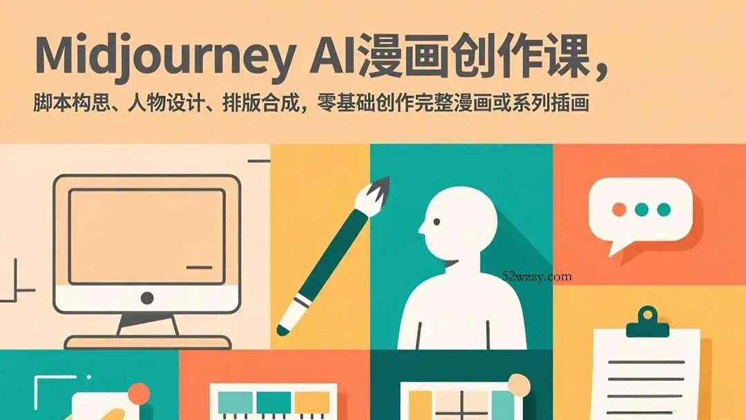 Midjourney AI漫画创作课，脚本构思、人物设计、排版合成，零基础创作完整漫画或系列插画-微众资源