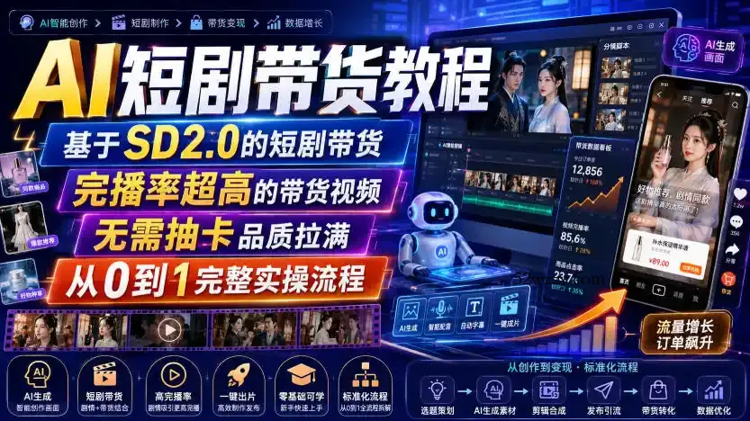 AI短剧带货教程,基于SD2.0的短剧带货,完播率超高的带货视频,无需抽卡品质拉满,从0到1完整实操流程