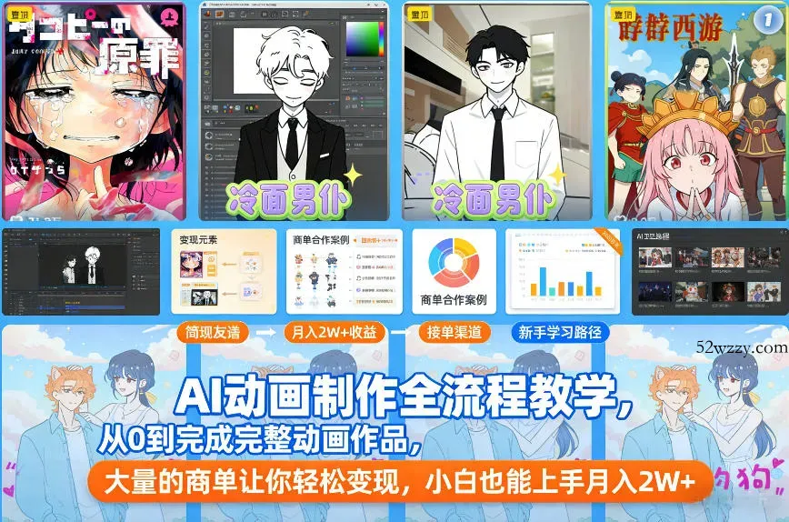 AI动画制作全流程教学，从0到完成完整动画作品，大量的商单让你轻松变现，小白也能上手月入2W+-微众资源