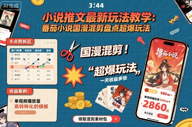 小说推文最新玩法教学，番茄小说国漫混剪盘点超爆玩法，全程干货，一天收益多张-微众资源
