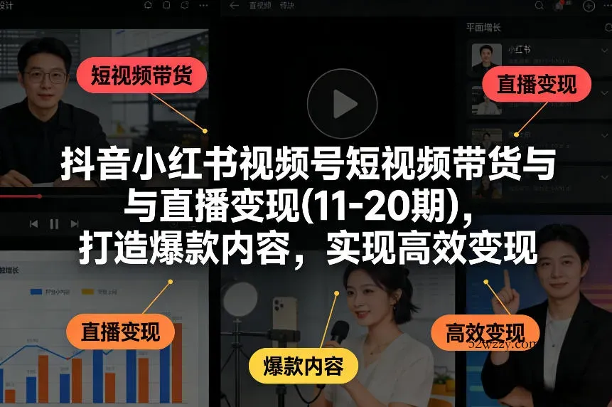 抖音小红书视频号短视频带货与直播变现(10-21期)，打造爆款内容，实现高效变现(更新05月08日)-微众资源