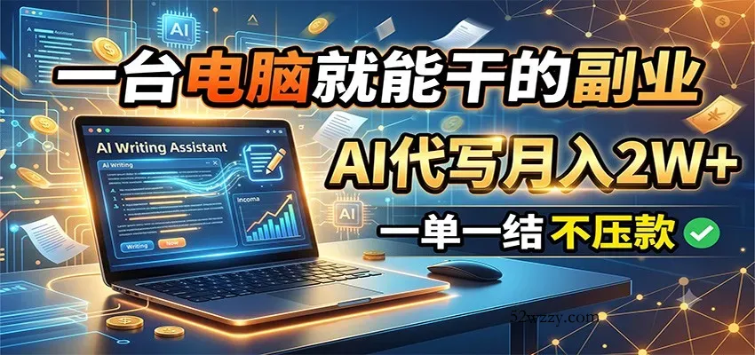 一台电脑就能干的副业，AI代写月入2W+，一单一结不压款-微众资源