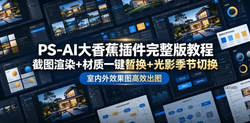 PS-AI大香蕉插件完整版教程，截图渲染+材质一键替换+光影季节切换，室内外效果图高效出图高阶课程-微众资源