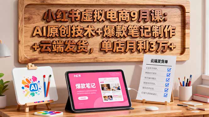 小红书虚拟电商9月课：AI原创技术+爆款笔记制作+云端发货，单店月利3万+-微众资源