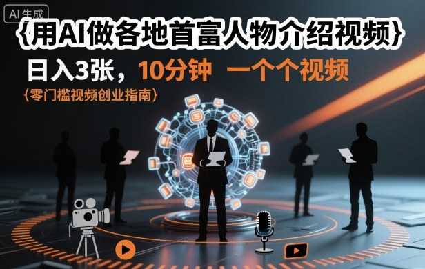 用AI做各地首富人物介绍视频，日入3张，10分钟一个视频-微众资源