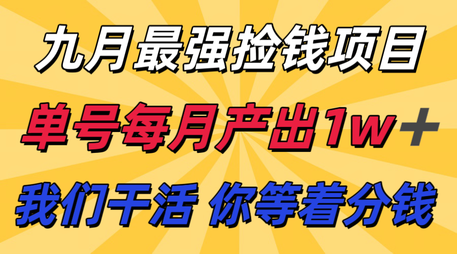 九月最强捡钱项目！ 支付宝分成代运营，我们干活，你分钱！单号月产1w+-微众资源