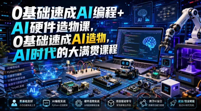0基础速成AI编程+AI硬件造物课，0基础速成AI造物，AI时代的大满贯课程-微众资源