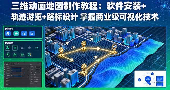 三维动画地图制作教程：软件安装+轨迹游览+路标设计 掌握商业级可视化技术-微众资源