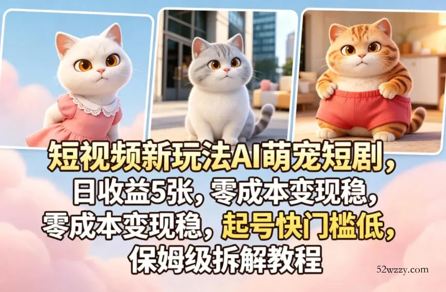 短视频新玩法AI萌宠短剧，日收益5张，零成本变现稳，起号快门槛低，保姆级拆解教程-微众资源
