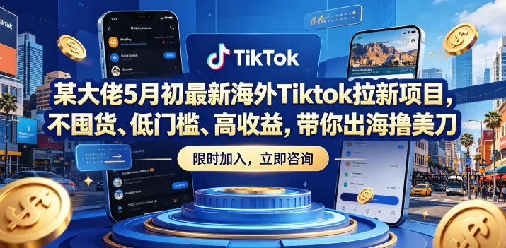 某大佬5月初最新海外Tiktok拉新项目，不囤货、低门槛、高收益，带你出海撸美刀-微众资源