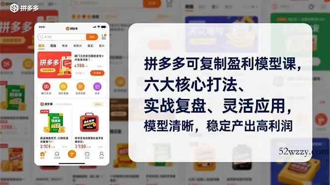 拼多多可复制盈利模型课，六大核心打法、实战复盘、灵活应用，模型清晰，稳定产出高利润-微众资源