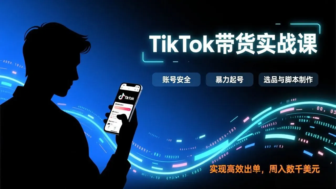 TikTok带货实战课，涵盖账号安全、暴力起号、选品与脚本制作，实现高效出单，周入数千美元-微众资源