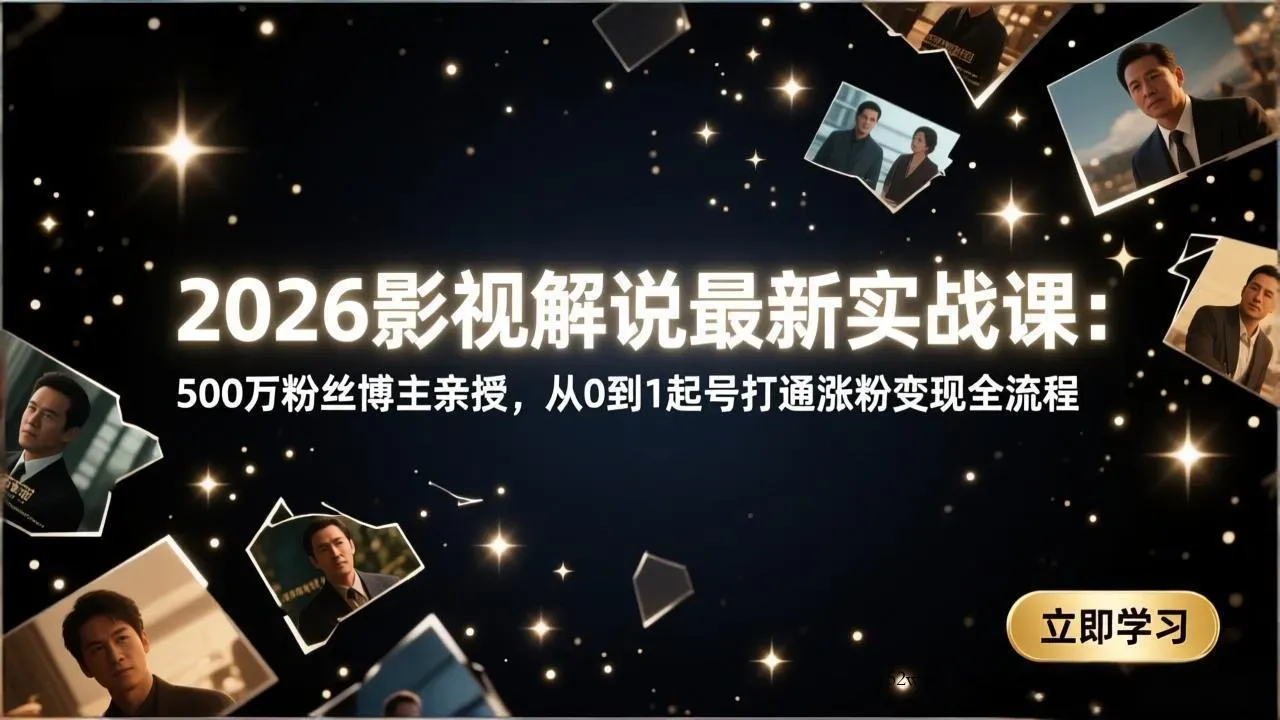 2026影视解说最新实战课：500万粉丝博主亲授，从0到1起号打通涨粉变现全流程-微众资源