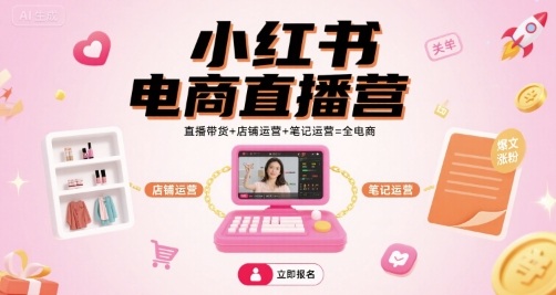 小红书电商直播营，直播带货+店铺运营+笔记运营=全电商-微众资源