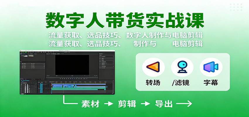数字人变现实战课：流量获取、选品技巧、数字人制作与电脑剪辑-微众资源