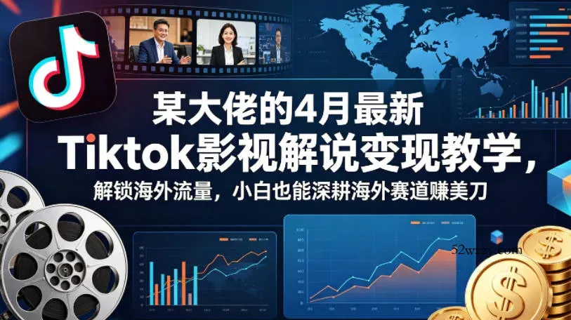 某大佬的4月最新Tiktok影视解说变现教学，解锁海外流量，小白也能深耕海外赛道賺美刀-微众资源