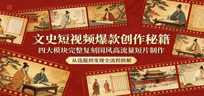 文史短视频爆款创作秘籍：四大模块完整复刻国风高流量短片制作-微众资源