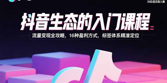抖音生态的入门课程：流量变现全攻略，16种盈利方式，标签体系精准定位-微众资源