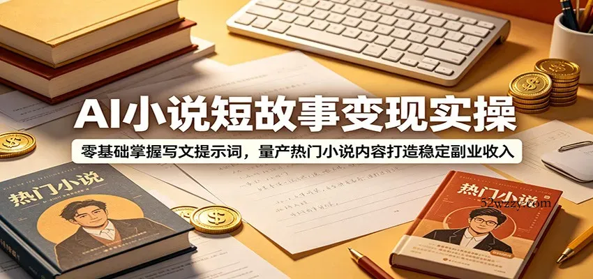 AI小说短故事变现实操：零基础掌握写文提示词，量产热门小说内容打造稳定副业收入-微众资源