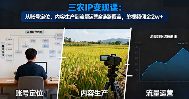 三农IP变现课：从账号定位、内容生产到流量运营全链路覆盖，单视频佣金2w+-微众资源