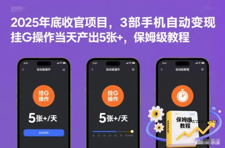 2025年底收官项目，3部手机自动变现，挂G操作当天产出5张+，保姆级教程【揭秘】-微众资源