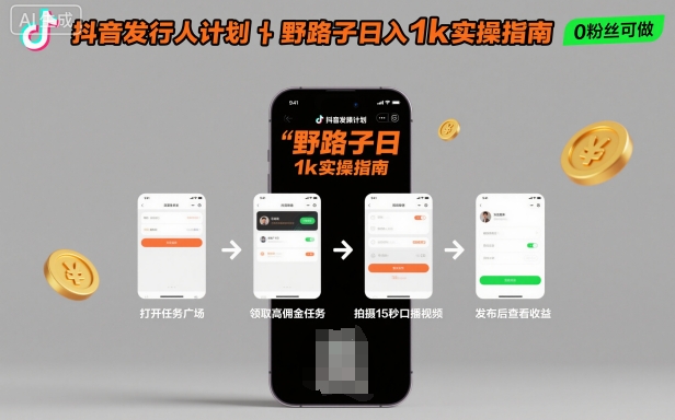 抖音发行人计划全新野路子玩法，随时随地，只要有手机，就能操作，日入1k+【揭秘】-微众资源