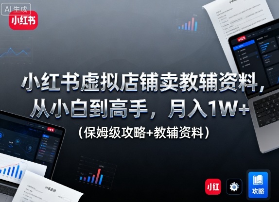 小红书虚拟店铺卖教辅资料，从小白到高手，月入1W+(保姆级攻略+教辅资料)-微众资源