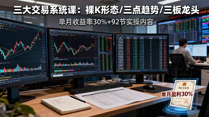 三大交易系统课：裸K形态/三点趋势/三板体系，单月收益率30%+92节实操内容-微众资源