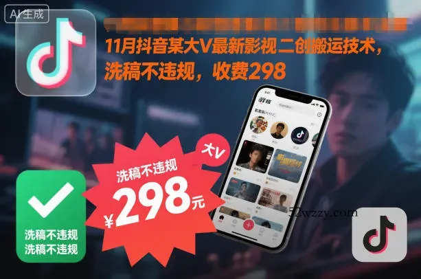 11月抖音某大V最新影视二创搬运技术，洗稿不违规，收费298-微众资源