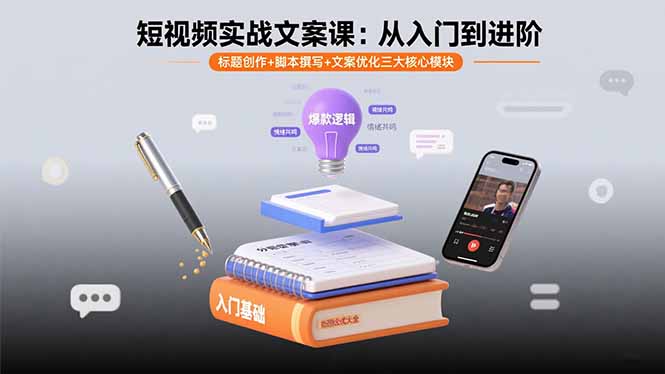 短视频实战文案课：从入门到进阶 标题创作+脚本撰写+文案优化三大核心模块-微众资源
