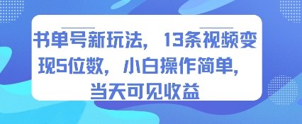 书单号新玩法，13条视频变现5位数，小白操作简单，当天可见收益-微众资源