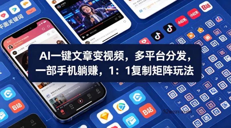 Ai一键文章变视频，多平台分发，一部手机躺賺，1：1复制矩阵玩法-微众资源