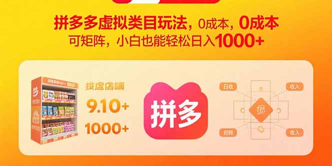 拼多多虚拟类目玩法，0成本，可矩阵，小白也能轻松日入1000+-微众资源