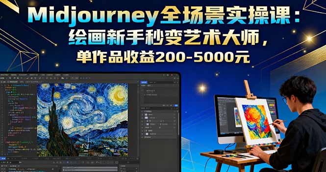 Midjourney全场景实操课：绘画新手秒变艺术大师，单作品收益200-5000元-微众资源