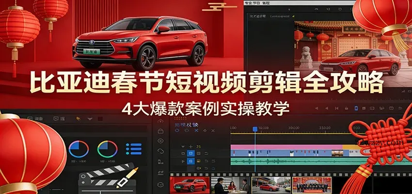 比亚迪春节短视频剪辑全攻略，4大爆款案例实操教学-微众资源