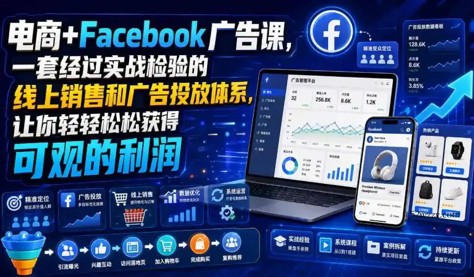 电商+Facebook广告课，一套经过实战检验的线上销售和广告投放体系，让你轻轻松松获得可观的利润【原创双语字幕】-微众资源