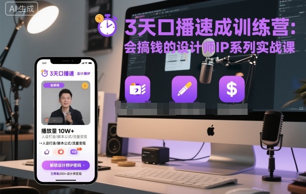 3天口播速成训练营，会搞钱的设计师IP系列实战课-微众资源