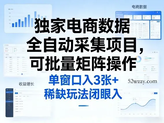 独家电商数据全自动采集项目，可批量矩阵操作，单窗口日入3张+，稀缺玩法闭眼入【揭秘】-微众资源