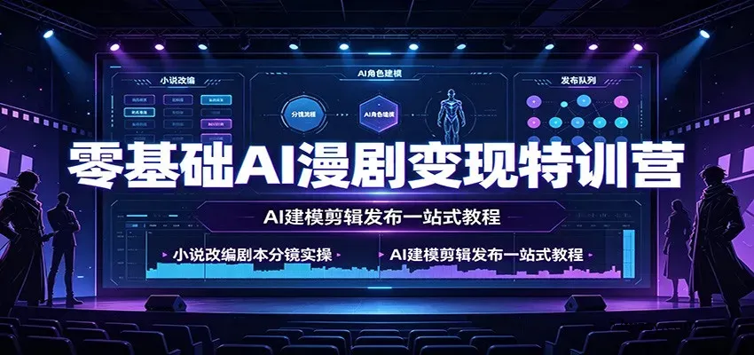 零基础AI漫剧变现特训营：小说改编剧本分镜实操，AI建模剪辑发布一站式教程-微众资源