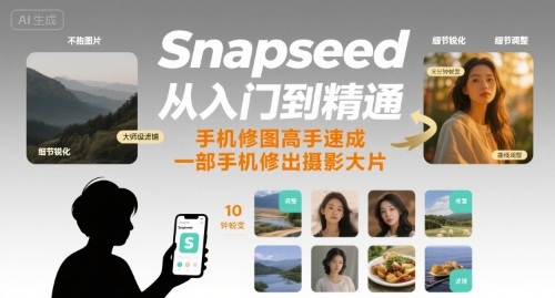 Snapseed从入门到精通，手机修图高手速成，一部手机就能修出摄影大片-微众资源