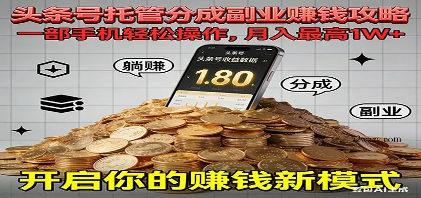 全程托管今日头条，一部手机就可以开干，最高躺赚1W+-微众资源