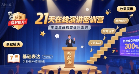 21天在线演讲密训营，王牌演讲招商课程系统-微众资源