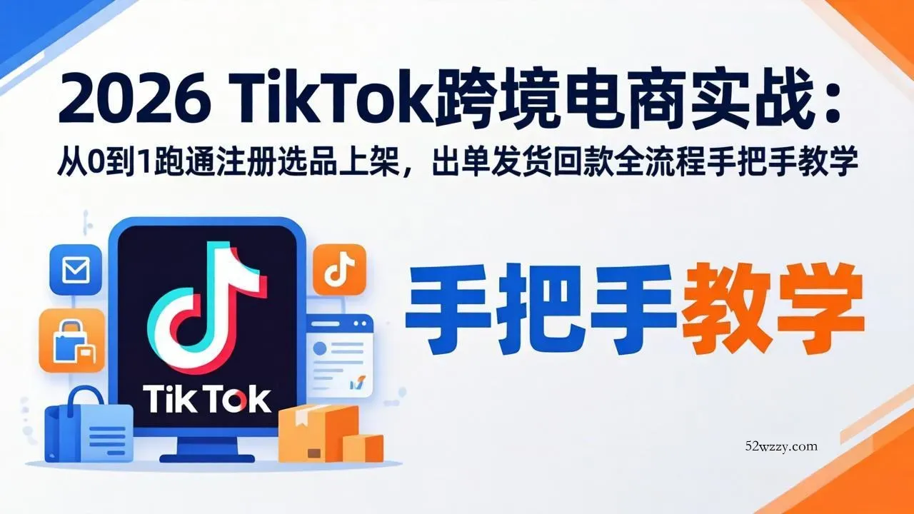 2026TikTok跨境电商实战：从0到1跑通注册选品上架，出单发货回款全流程手把手教学-微众资源