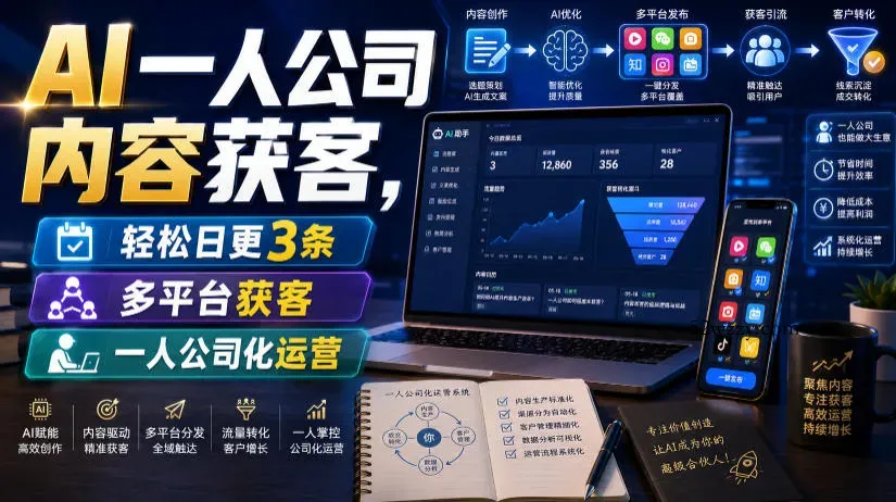 AI一人公司内容获客，轻松日更3条，多平台获客，一人公司化运营-微众资源