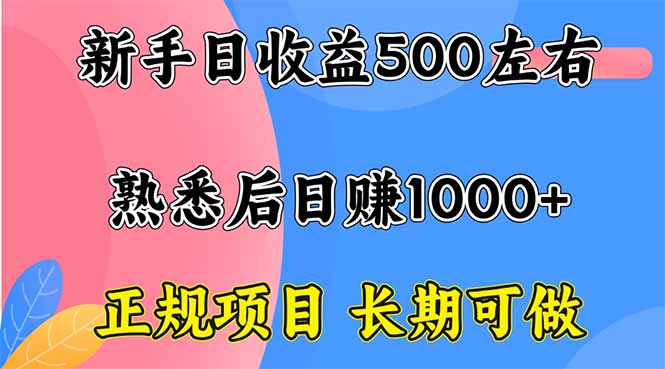 新手日收益500+ 正规项目 长期可做-微众资源